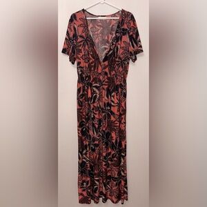 Seven Islands Coral Tropical Print Midi Dress Tassel Tie Waist Size 2X